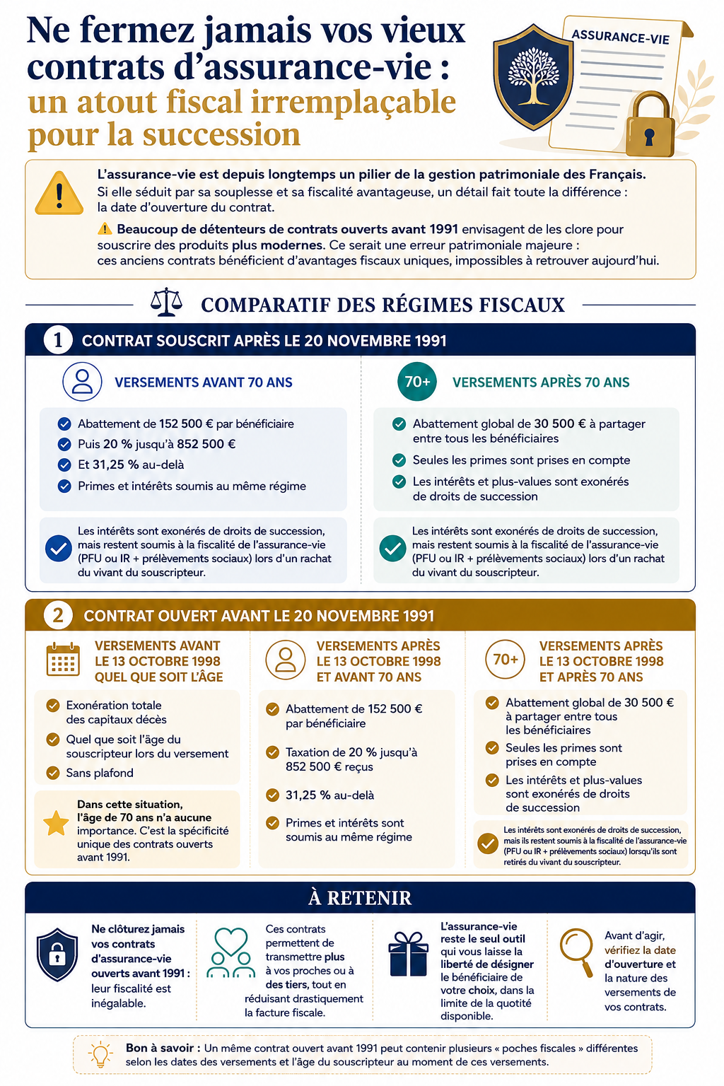 Ne fermez jamais vos vieux contrats d'assurance-vie avant 1991 — comparatif fiscalité succession